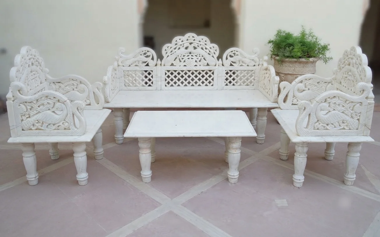 Traditional Hand-carved Sofa Set with Center Table